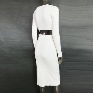 Q21128 zarif <span class=keywords><strong>2</strong></span>-Piece kadın giyim seti düğme yakın derin V boyun uzun kollu yarı kırpma üst örme yarık etek Bodycon - Product Image 5