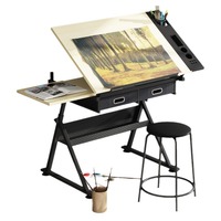 Table à dessin inclinable moderne en bois réglable avec 2 tiroirs pour bureau à domicile et dessin architectural