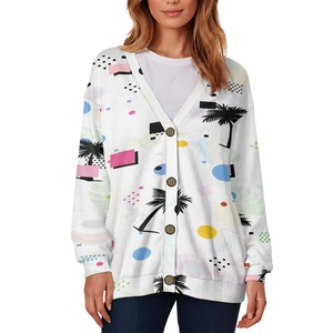 Cardigan en fausse laine à col en V et manches longues, imprimé sur toute la surface, style ethnique polynésien, pour femme - Product Image 4