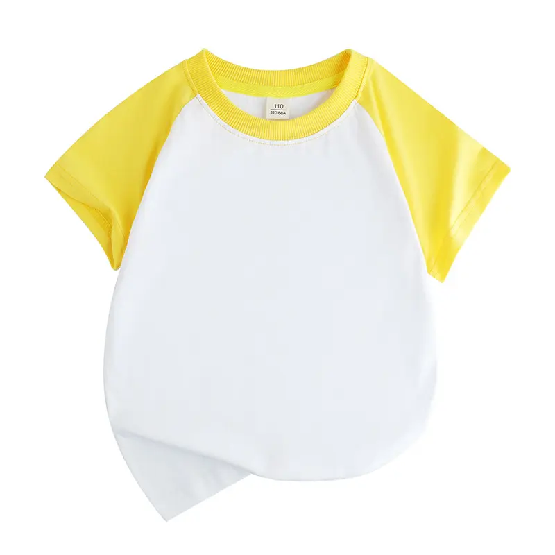 Boys And Girls 100% Cotton Children Contrast Sleeve T Shirt Baby Kids Solid Color Blank Plain Custom Logo Tshirt