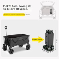 Chariot de camping pliable tout-terrain à une seule poussée, gain de place, frein avant pivotant à 360°, poignée réglable, chariot utilitaire