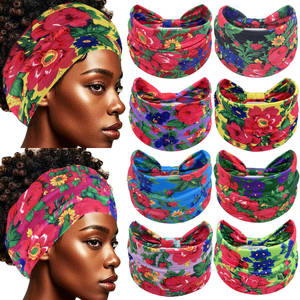 Bandeau large à fleurs Boho pour femmes, turban pour le sport, le yoga, noué - Product Image 1