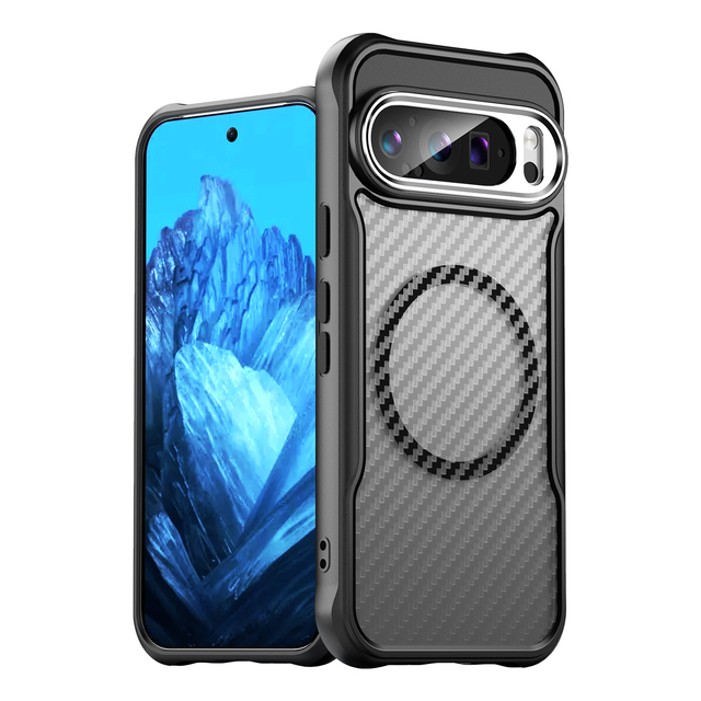 For Pixel 9 Pro Case, Trends Carbon Fiber Texture Magnetic Wireless Charging Shockproof Phone Cover for Google Pixel 8A 9 Pro XL