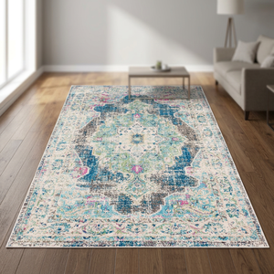Tapis en coton turc, design moderne, paysage abstrait vert, grand tapis, adapté aux animaux domestiques, écologique, pour salon, chambre à coucher - Product Image 3
