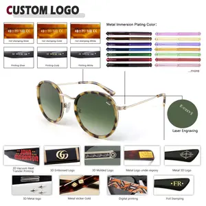 Individuelle runde retro hochwertige handgemachte sonnenbrille modisch polarisiert mazzucchelli acetat und metall mischung sonnenbrille unisex