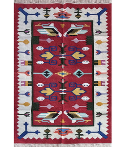 Alfombra Dhurrie de algodón indio tejida a mano de 3x5 pies, la mejor alfombra para el hogar con tema abstracto de desierto, juego de lana de yute hecho éticamente - Product Image 5