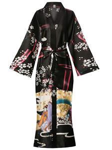 Robe kimono d'été pour femmes, vert foncé, à fleurs, sans manches, avec cordon de serrage, tissée douce, taille unique - Product Image 2