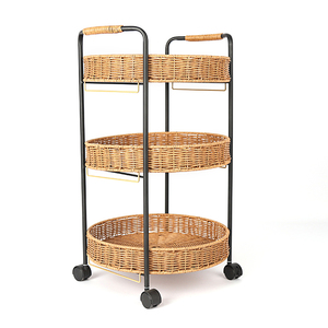 Bán Buôn Lớn 3-Tier Kim Loại Và Nhựa Vòng Khay Giỏ Hộ Gia Đình Trái Cây Tấm Lưu Trữ Với Bánh Xe Và Wicker Tập Tin Giỏ - Product Image 2