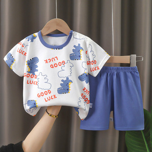 优质男女通用童装男童夏季服装柔软100% 棉t恤短袖2件套婴儿服装 - Product Image 1