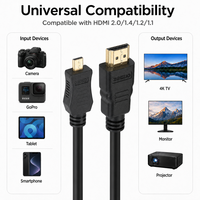 Câble Micro HDMI vers HDMI plaqué or 4K pour appareil photo, ordinateur portable, téléviseur HD, moniteur