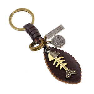 Llavero de Espina de Pescado, Cuero Genuino de Vaca, Metal de Latón, Estilo Punk Retro, Colgante de Joyería, Color Bronce, Diseño Duradero - Product Image 1