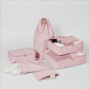 Travel Organizer Set 7-Piece Pink Multipurpose Storage Bags for Clothing Shoes Cosmetics Luggage Packing Accessories - Product Image 1