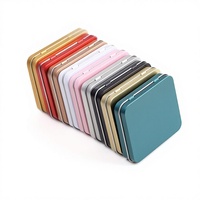 Boîte en fer blanc carrée à couvercle articulé 90 x 80 x 17 mm, finition mate, en fer blanc écologique pour emballage de cartes et stockage, avec impression de logo personnalisée