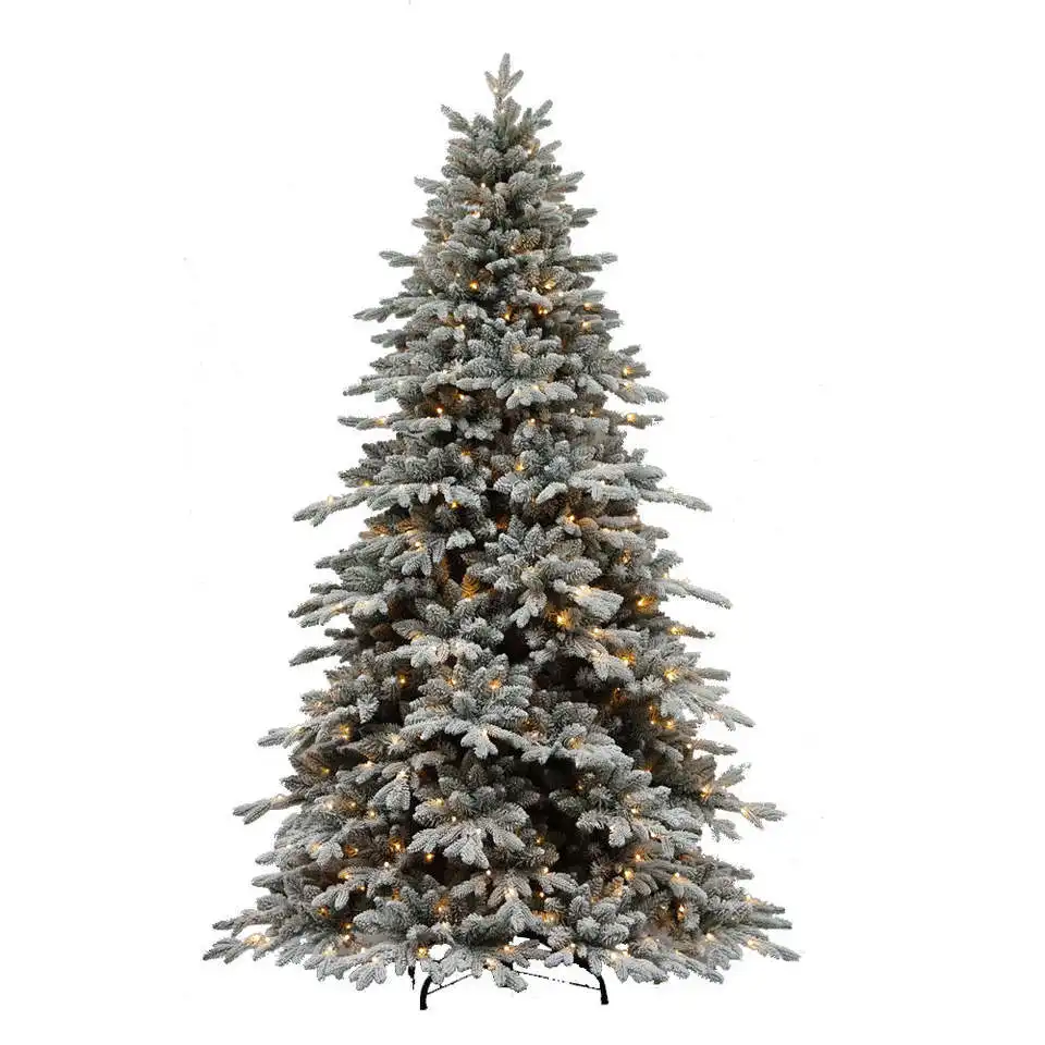 2024 New year 7ft Artificial Snow Christmas Tree Flocking PE PVC White Flocked Hinged Christmas Trees with stand