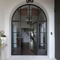 Puertas de Entrada Arqueadas de Doble Hoja con Marco de Aluminio y Vidrio Templado, Precio de Fábrica CBMmart, Impermeables, para Villas y Proyectos de Construcción