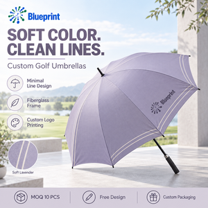 Parapluie de golf manuel léger, nouveau design élégant, violet, style japonais et coréen, personnalisable avec impression de logo pour fournisseurs - Product Image 1