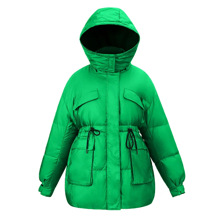 Ladies Down Jacket Mid Size Girls Winter Trench Coat Womens Designer Jacket Green