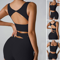 Hauts de sport côtelés de haute qualité pour femmes, tenue de sport sexy et tendance, crop top et legging, vêtements athleisure pour femmes, vêtements de yoga
