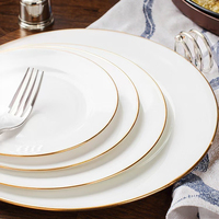 Assiette Plate en Céramique de Style Européen à Bord Doré, Grande Assiette à Steak Occidentale, Assiette à Dim Sum, Design Disque Lunaire, Assortiment de Vaisselle à Pâtes en Stock