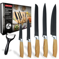 Ensemble de 6 couteaux de cuisine professionnels avec boîte cadeau, lame en acier inoxydable à haute teneur en carbone antiadhésive, ensemble de couteaux de cuisine avec éplucheur