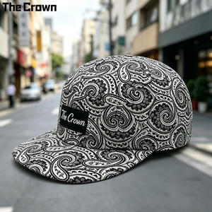 Casquette de camping 5 panneaux en coton à motif cachemire avec logo personnalisé, vente en gros, chapeau à patch tissé, sangle à boucle en cuir, fabricant - Product Image 3