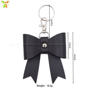 Llavero de cuero sintético con lazo YY, accesorios para mujer y niña, dije de lazo rosa y negro para bolso, llavero de cuero con lazo para cartera - Product Image 4
