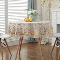 Nappe Ronde Imperméable et Anti-Taches à Motif Floral Doré Style Nordique, Vente Directe Usine, Durable pour la Maison