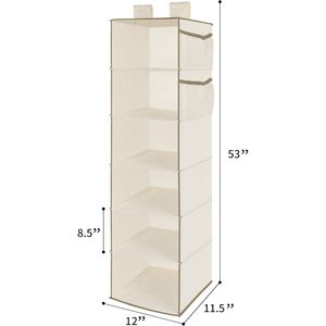 Organisateur de placard suspendu à 6 niveaux, étagère de rangement pliable avec poches en filet pour vêtements et accessoires de chambre à coucher, beige - Product Image 3