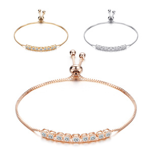 Fashion Minimalist 4.5Mm Single Row Zircon Copper <b>Adjustable</b> <b>Bracelet</b> Rose Gold Silver - Product Image 1