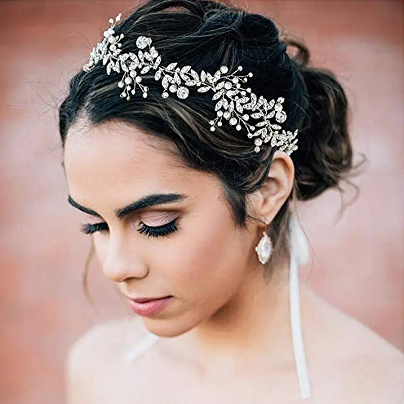 Moda el yapımı düğün saç süsler kadın Tiaras gelin taklidi kafa bandı alaşım yaprakları düğün Headpieces şapkalar