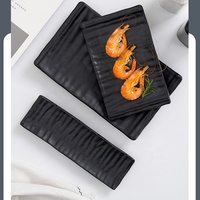Vaisselle de restaurant personnalisée, assiette en mélamine rectangulaire noire japonaise incassable