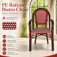 Chaise de bistrot française rouge et blanche à carreaux vichy, fauteuil en rotin PE avec structure en aluminium, pour extérieur, jardin, terrasse, café, salle à manger