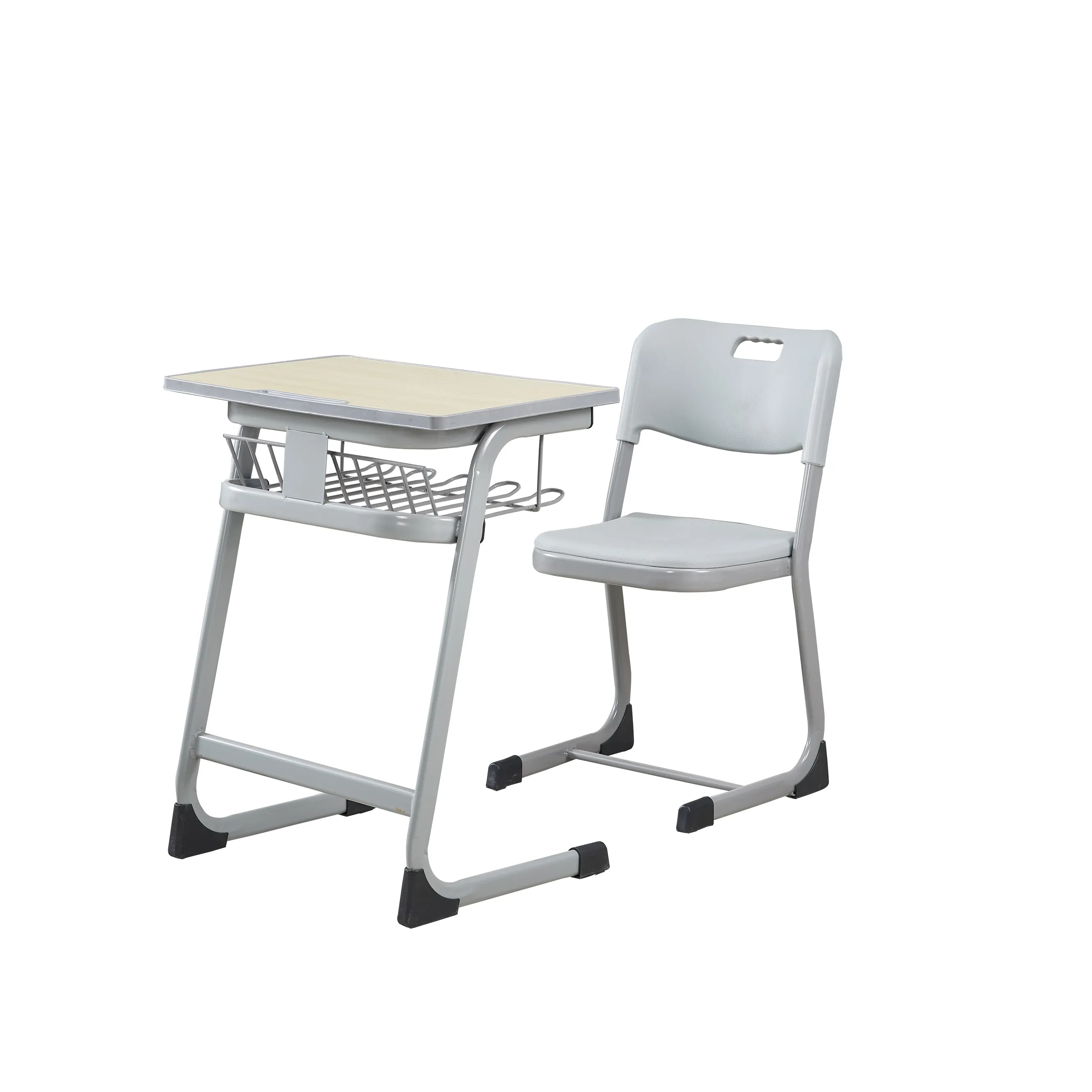 Alta qualità materiale Pp studente telaio in acciaio scrittura tavolo Top con comodo schienale della sedia