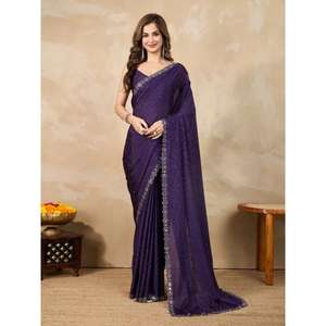 Trendmalls - Blusa sin Costuras, Sari con Bordado de Espejo Siroski, Ropa India y Pakistaní al por Mayor para Mujer - K1156, Estilo Fiesta Morado - Product Image 1