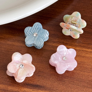 EASY Mini pince à cheveux en acétate haut de gamme, faite à la main, avec petite fleur en strass, pour franges latérales et queue de cheval, accessoires pour femmes - Product Image 3