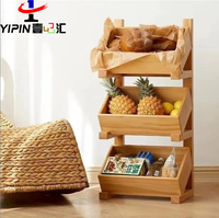Yipinhui Dubbelzijdige 3-laags houten schappenrek verplaatsbaar staand displayrek fruit groente snack opbergrek huishoudelijk