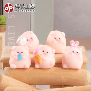 Cute Pig Animal Figurine Resin Miniature Cartoon Decor Desktop Car Ornament Solid Color Chubby Series - Product Image 2