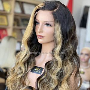 HD transparente para cabello humano virgen europeo 20 pulgadas ondulado suelto resaltado largo para pelucas sin pegamento de raíz negra de Color - Product Image 1