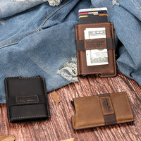 Portefeuille automatique en cuir véritable avec logo personnalisé, anti-vol RFID, porte-cartes de visite en métal, unisexe, pour les voyages
