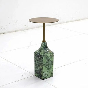 Mesa Lateral de Mármore Verde Natural, Mesa Redonda Pequena de Metal Luxuosa, Mesa de Canto para Sofá para Hotel, Vila, Apartamento - Product Image 2