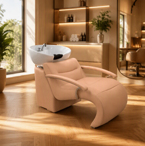 Salon Shampoo <b>Chair</b> PU Leather <b>Reclining</b> Backwash with Ceramic Bowl Spa Hair Wash Station <b>Footstool</b> 6 Colors OEM - Product Image 5