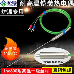 Termopar blindado tipo K, resistente a altas temperaturas WRNK-191-INC600, sonda de termopar para horno con temperatura controlada - Product Image 2