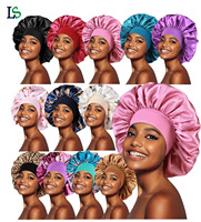 Bonnets élastiques en satin pour femmes, avec logo personnalisé, pour dormir, bonnet pour cheveux soyeux pour femmes noires, cheveux bouclés tressés