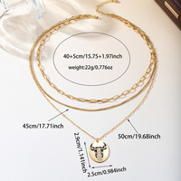 Collar de moda dorado multicapa con colgante de cabeza de toro y circonitas transparentes, ajustable, joyería para mujer, venta al por mayor personalizada