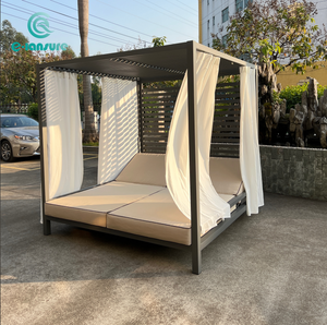 Lit de jardin élégant en aluminium pour l'extérieur avec coussin résistant aux intempéries, lit de salon de patio avec rideau blanc pour hôtel et complexe hôtelier - Product Image 5