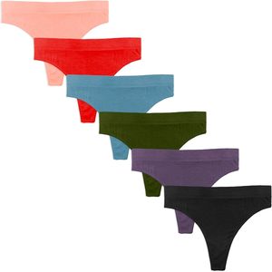 กางเกงในสตรีแบบสปอร์ต ทรงทีแบ็ค เอวสูง ไร้ตะเข็บ แพ็ค 6 ชิ้น หลายสี - Product Image 1