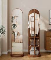 Miroir sur pied arqué rotatif pleine longueur avec porte-manteau et porte-chapeaux intégrés, miroir de dressing/essayage mobile, style médiéval pour la maison
