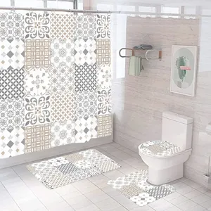 ชุดม่านอาบน้ำแบบกันน้ำพิมพ์ลายสำหรับตกแต่งเสื่อห้องน้ำแบบไม่ลื่นและพรมชุดม่านอาบน้ำ