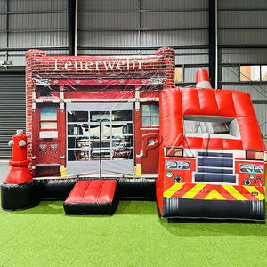 Château sautant de camion de pompiers pour le combiné extérieur commercial de terrain de jeu gonflable de videur d'enfants avec la glissière - Product Image 5