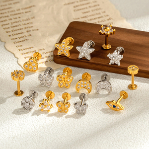 새로운 금 16g 스테인레스 스틸 플랫 백 귀걸이 꽃 Labret 입술 나선 다이스 귀 피어싱 보석 - Product Image 4